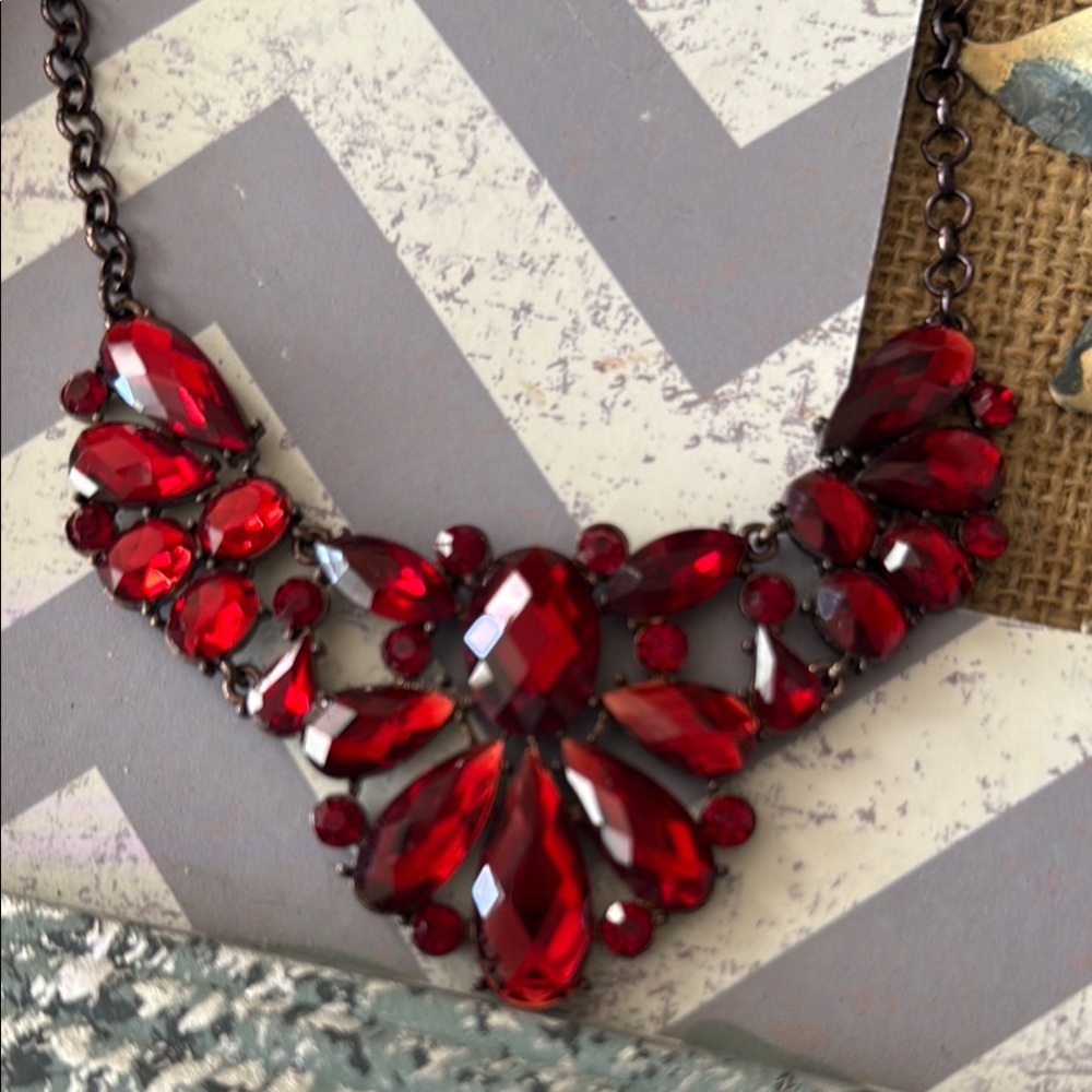 Elegant Deep Red Statement Rhinestone Vintage Nec… - image 2